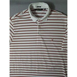 Polo Golf Ralph Lauren Shirt Mens Medium Orange White Stripes Performance Preppy